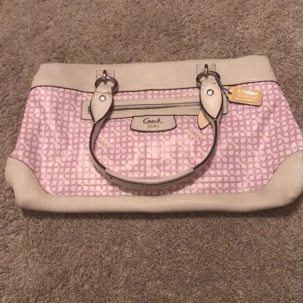 White and purple leather Coach handbag